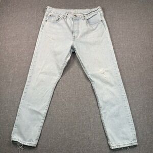 Levi's 501 S Jeans Women 32 X 28 Light Blue Skinny Distress Button Fly